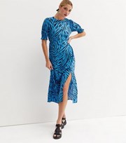 New Look Blue Zebra Print Split Hem Midi Dress